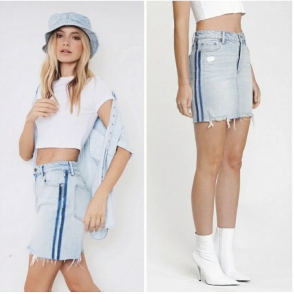 Pistola Sierra High Rise Malibu Jean Skirt Distressed Raw Hem Side Stripe 26 EC
